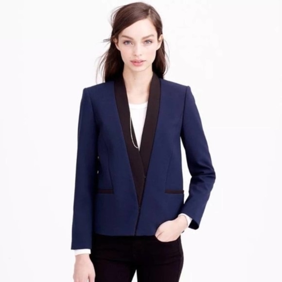 J. Crew Asymmetrical Crepe Blazer 4 S Navy Blue Black Jacket Coat Preppy C0164